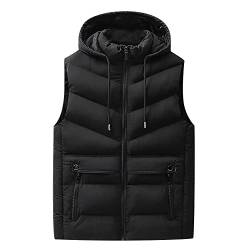 JUTOO Winter Weste Herren, Mit Kapuze Leichtgewicht Winterweste Winddichte Outdoor Freizeit Bodywarmer Gilet Ärmellos Jacke Sport Schwarz Herren Arbeits Westen Daunen Gilet (6XL, Schwarz) von JUTOO