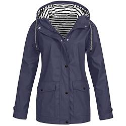 JUTOO Winterjacke Damen Lang, Wasserdichte Faltbar Regenjacke Mit Kapuze, Leicht Atmungsaktive Windbreaker Jacke, Für Frauen Fahrrad Sport Outdoorjacke. Laufjacke (3XL, Navy) von JUTOO