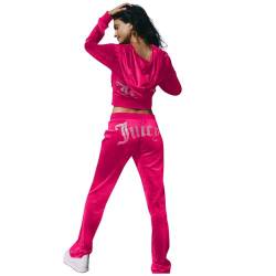 JUTOO Zweiteiler Damen, Hausanzug Kuschelig Casual Trainingsanzug Sports Verdickter Lose Bedruckter Anzug Damen Warm Winter Jogginganzug Joginanzuge Sommer Set Elegant Set (XXL, Hot Pink) von JUTOO