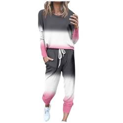 JUTOO Zweiteiler Damen Jogginganzug, Sportswear Sets Hoodie Langarm Top Hose Sportswear Set 2 Stück Hausanzug Sportanzug Set Kurzgröße Joggingsanzug Damne Trainingsanzug Set (3XL, Pink) von JUTOO