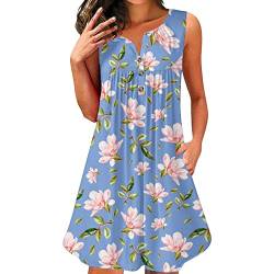 Sommer Kleid, Satin Kleid, Fashion Women V-Neck Printing Sleeveless Tunic Dresses Plus Size T-Shirt Dress (Minzgrün,3XL) von JUTOO