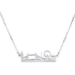 JUWEDI"London" Skyline Unisex Halskette aus Sterling Silver - Vergoldet - Mit Gravurmöglichkeit - Travel Schmuck für Damen und Herren (Silber) von JUWEDI.de