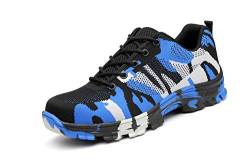 JUXINCHI Unisex Sicherheitsschuhe S3 Herren Damen Arbeitsschuhe Schutzschuhe mit Stahlkappe Blue Camouflage 41 EU von JUXINCHI