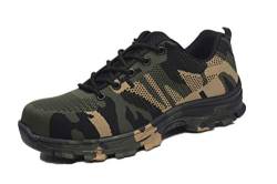 JUXINCHI Unisex Sicherheitsschuhe S3 Herren Damen Arbeitsschuhe Schutzschuhe mit Stahlkappe Green Camouflage 36 EU von JUXINCHI