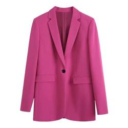 Veste Femme Printemps Bouton Coupe cintrée Jolie Pochette rétro Manches Longues Dames Manteau Chic Rose Red XS von JUZHIJIA