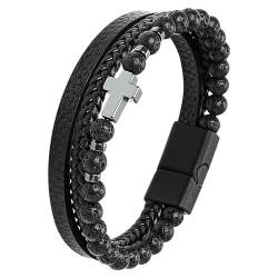 JUZICHEN 21cm Armband Männer, Lederarmband Herren, Rosenkranz Armband Kreuz, Herrenarmbänder Armband Herren Schwarz Braun, Bracelet Men Armbänder Schmuck Geschenke Für Herren Jungen Männer (F) von JUZICHEN