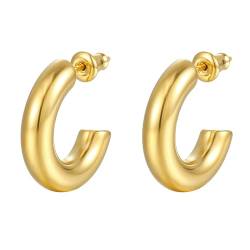 JUZICHEN Creolen Gold, Hypoallergene Ohrringe Gold, CC Ohrringe, Dupes Ohrringe,Ohrringe Kreolen Gold,Ohrringe Gold Creolen,Vergoldete Ohrringe, Dupes Schmuck,Chunky Gold Hoop Earrings (Stil E) von JUZICHEN