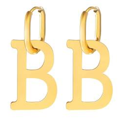 JUZICHEN Damen Creolen, 14K Gold Hoop Ohrringe Damen, Buchstabe B personalisierte Ohrringe für Frauen, Naturstein baumeln Ohrringe Damen Creolen (Stil A) von JUZICHEN