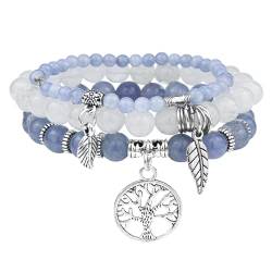 JUZICHEN 3 Stück Boho Armband Set Damen, Chakra Armband Für Frauen, Yoga Armband Damen 17-24cm, Achat Naturstein Armband Mit Lebensbaum Anhänger, Sommer Bunte Armbänder Für Damen Frauen (Farbe C) von JUZICHEN