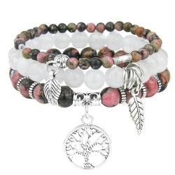 JUZICHEN Naturstein Armbänder Damen，Bohème Armband，Baum des Lebens Charm Armband (Farbe E) von JUZICHEN