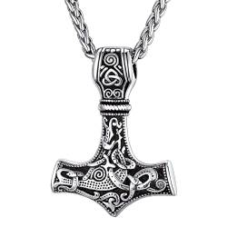 JUZICHEN Thors Hammer Halskette, Wikinger Kette, Thors Hammer Anhänger Mit Keltischer Knoten, Amulett Kette, Thor Hammer Kette, Mjölnir Kette, 60cm Kette, Kette Herren Schwarz Silber Gold von JUZICHEN