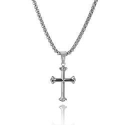 JVillion Kreuz-Anhänger Halskette Silber Herren, Box Kette, Kommunionskreuz, Konfirmationskreuz, Streetwear Modeschmuck, Edelstahl, 50-60cm, Wasserfest & Nicht-Abfärbend (50) von JVillion