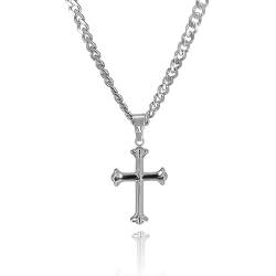 JVillion Kreuz Halskette Silber Herren Kruzifix Anhänger, Kommunionskreuz Konfirmationskreuz, 4mm Kubanische Kette, wasserfest& nicht-abfärbend (50) von JVillion