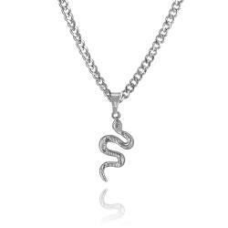 JVillion Schlangen Halskette Silber Herren Kobra Anhänger, 4mm Kubanische Kette, 50-60cm Länge, wasserfest & nicht-abfärbend (55) von JVillion