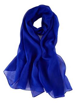 JWSilk Lange Seide Chiffon Schal Einfarbig, Blau 1 , 69"x26" von JWSilk