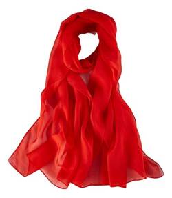 JWSilk Lange Seide Chiffon Schal Einfarbig, Rot 1, 69"x26" von JWSilk