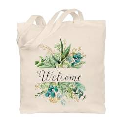 JXAXD Geschenke mit Welcome Personalisiert Blume Tote Bag Aesthetic Frauen Geschenk Großer Beige Shopper für Wäsche Sport Shopping Jutebeutel Umweltfreundlich Wiederverwendbar von JXAXD