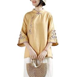 JXQXHCFS Altes chinesisches Oberteil, bestickte Hanfu-Hemden, orientalische Kleidung, traditionelle chinesische Leinenbluse, Damen Colour 2 XL von JXQXHCFS