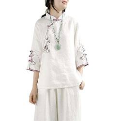 JXQXHCFS Altes chinesisches Oberteil, bestickte Hanfu-Hemden, orientalische Kleidung, traditionelle chinesische Leinenbluse, Damen Colour 4 L von JXQXHCFS