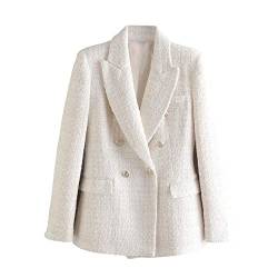 JXQXHCFS Frauen Jacke Frühling zweireihiger Tweed Blazer Mantel Vintage Langarm weibliche Oberbekleidung Top a S von JXQXHCFS