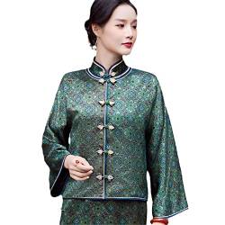 JXQXHCFS Traditionelle chinesische Kleidung Damenoberteile Seidensatin Drucke Stoff Spleißen Langarm Tang Kostüm Hemden EN8 XL von JXQXHCFS