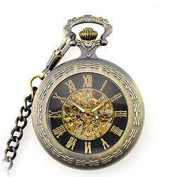 JYCCH Herren-Taschenuhr, Taschenuhr, Retro-Schädel-Herren-Steampunk-mechanische Halsketten-Taschenuhr (Color : Gold) (Bronze) von JYCCH