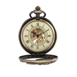 JYCCH Mechanische Taschenuhr Skelett Handaufzug Flip Clock Uhren mit Kette Geschenk für Männer Frauen von JYCCH