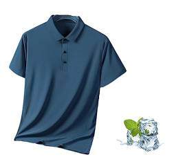JYDQM Kurzärmliges Herren-Poloshirt aus Eisseide,klassisches Herren-Poloshirt aus Eisseidenstoff,schnell trocknendes Kurzarm-Poloshirt aus Eisseide mit kühlem Gefühl (Pfauenblau,XL) von JYDQM