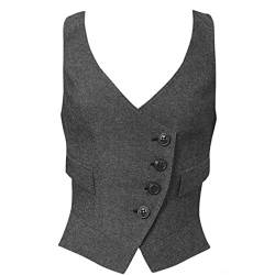 Damen Anzugweste Tweed formelle Arbeitskleidung Slim Fit Weste komplett gefüttert, dunkelgrau, X-Small-Small von JYDress