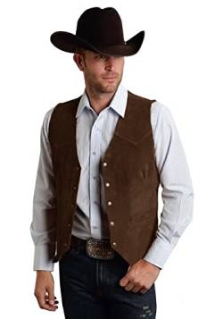 JYDress Herren Wildleder Leder Weste Vintage Cowboy Stil Ärmellose Jacke Slim Fit Hochzeit Weste, Braun, XX-Large von JYDress