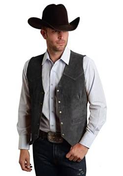 JYDress Herren Wildleder Weste Vintage Cowboy Stil ärmellose Jacke Slim Fit Hochzeit Westen, GRAU, Large von JYDress