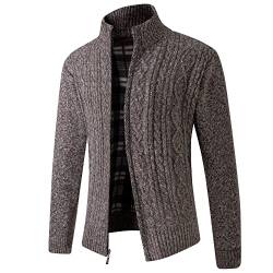 JYG Herren Casual Cable Knitted Fleece Lined Cardigan Sweater, braun, X-Groß von JYG