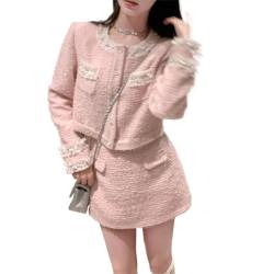 Frauen Tweed 2 Stück Set Vintage Einreiher Lose Woolen Jacke Mantel & Mini Rock Anzüge Herbst Winter Damen Sets Suit S von JYHBHMZG