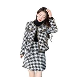 Herbst Winter Frauen Hahnentritt Zwei Stück Set Damen Langarm Woolen Tweed Jacke Mantel Kurzen Bleistift Rock Anzüge Picture Color M von JYHBHMZG