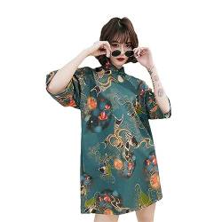 JYHBHMZG Chinesisches Hanfu-Kleid für Frauen Retro-Cheongsam im traditionellen japanischen Harajuku-Stil Vintage-Karpfen-Kranich bedrucktes Qipao-Kleid EN8 L von JYHBHMZG