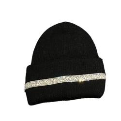 JYHBHMZG Frühling Herbst Winter Mützen Für Frauen Gestrickte Kappe Weibliche Diamant Warme Mütze Freizeit in der Lage Black One Size von JYHBHMZG