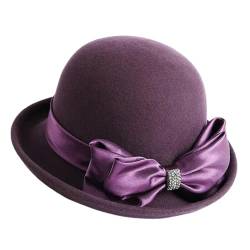 Mutter Geschenk Dame Bankett Formale Filz Big Bowknot Fedora Hüte Frauen Winter Australien Wolle Hut Violet55-58cm M von JYHBHMZG