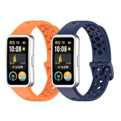 JYMYI 2 Stücke Uhrenarmbänder für Huawei Band 9 Standard NFC Smartwatch Armband Ersatzband, Silikon Armbinde Ersatzarmbänderl für Huawei Band 9 Standard NFC Uhrenarmband Armbänder (Orange Blau) von JYMYI