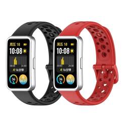 JYMYI 2 Stücke Uhrenarmbänder für Huawei Band 9 Standard NFC Smartwatch Armband Ersatzband, Silikon Armbinde Ersatzarmbänderl für Huawei Band 9 Standard NFC Uhrenarmband Armbänder (Schwarz Rot) von JYMYI