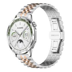 JYMYI 22mm Uhrenarmbänder für Huawei Watch GT4 / GT3 / GT2 / GT 46mm Armband, Edelstahl Ersatzband Uhrenarmband Armbänder für Huawei Watch 3/3 Pro / GT2 Pro/GT 2e Armbinde Gurt (Silber Roségold 1) von JYMYI