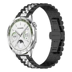 JYMYI 22mm Uhrenarmbänder für Huawei Watch GT4 / GT3 / GT2 / GT 46mm Armband, Edelstahl Ersatzband Uhrenarmband Armbänder für Huawei Watch 3/3 Pro / GT2 Pro/GT 2e Armbinde Gurt (schwarz silber) von JYMYI