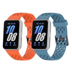 JYMYI 2Pcs Breathable Uhrenarmbänder für Galaxy Fit 3 Armband Smartwatch Ersatzband Armbinde Gurt, Durable Silikon Ersatzarmbänder Bracelet Uhrenarmband für Galaxy Fit 3 Armbänder (Orange Blau) von JYMYI