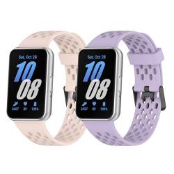 JYMYI 2Pcs Breathable Uhrenarmbänder für Galaxy Fit 3 Armband Smartwatch Ersatzband Armbinde Gurt, Durable Silikon Ersatzarmbänder Bracelet Uhrenarmband für Galaxy Fit 3 Armbänder (Pink Lila) von JYMYI