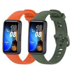 JYMYI 2Pcs Uhrenarmbänder für Huawei Band 8 Smartwatch Armband, Huawei Band 8 Ersatzarmbänder Silikon Armbinde Gurt, Wrist Strap Armbänder für Huawei Band 8 Ersatzband Uhrenarmband (Orange Grün) von JYMYI