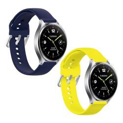 JYMYI 2Pcs Uhrenarmband für Huawei Watch GT2 / GT3 / GT4 46mm Smartwatch Armband, 22mm Bracelet Armbinde Silikon Ersatzband Uhrenarmbänder für Huawei Watch GT 2e / GT2 Pro Armbänder (Blau Gelb) von JYMYI