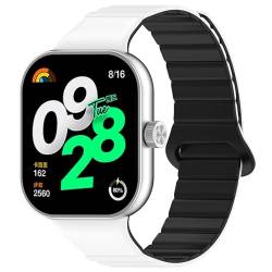 JYMYI Magnetisch Uhrenarmbänder für Redmi Watch 4 Smartwatch Armband, Redmi Watch 4 Ersatzarmbänder Uhrenarmband Gürtel, Silikon Armbinde Gurt für Redmi Watch 4 Armbänder Ersatzband (Weiß Schwarz) von JYMYI