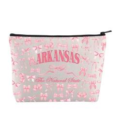 JYTAPP Arkansas Make-up-Tasche "The Natural State Coquette Arkansas", Kosmetiktasche, Kokette Schleife, Geschenk, Arkansas State Preppy Bow Geschenk, Beige von JYTAPP