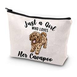 JYTAPP Cavapoo Make-up-Tasche für Tierliebhaber, Geschenke für Just A Girl Who Loves Her Cavapoo Kosmetiktasche, Cavapoo Reißverschlusstasche, Beige von JYTAPP