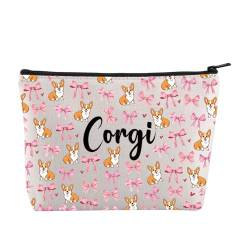 JYTAPP Corgi Coquette Kosmetiktasche, Corgi-Liebhaber, Geschenk, Kokette, Schleife, Corgi, Make-up-Tasche, rosa Schleife, Corgi, Hund, Mutter, Geschenk, Beige von JYTAPP