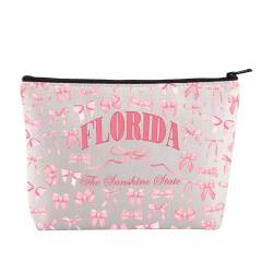 JYTAPP Florida Make-up-Tasche mit Reißverschluss, Motiv: The Sunshine State Florida, Reise-Kokette-Schleife, Geschenk, Florida-Staat, adrettes Geschenk, Beige von JYTAPP